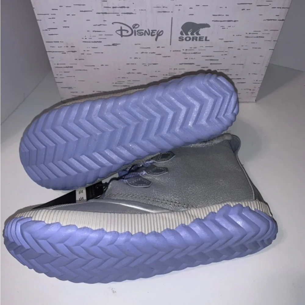 SOREL X DISNEY Frozen Out ‘N About Silver Waterproof Faux Shearling Boots